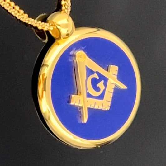 Collar Masónico, Escuadra y Compás Chapado en Oro (Esmalte Azul, Varias Longitudes)