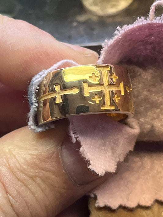 Jerusalem Templar Ring: Crusader's Medieval Knight Jewelry, Sterling Silver band.