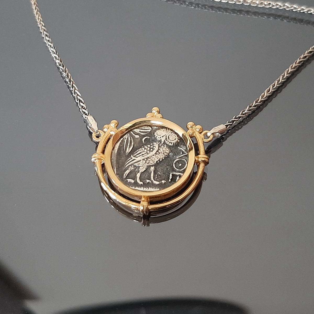 Owl Coin Pendant: Gold-Plated Sterling Silver - Ancient Greek Tetradrachm