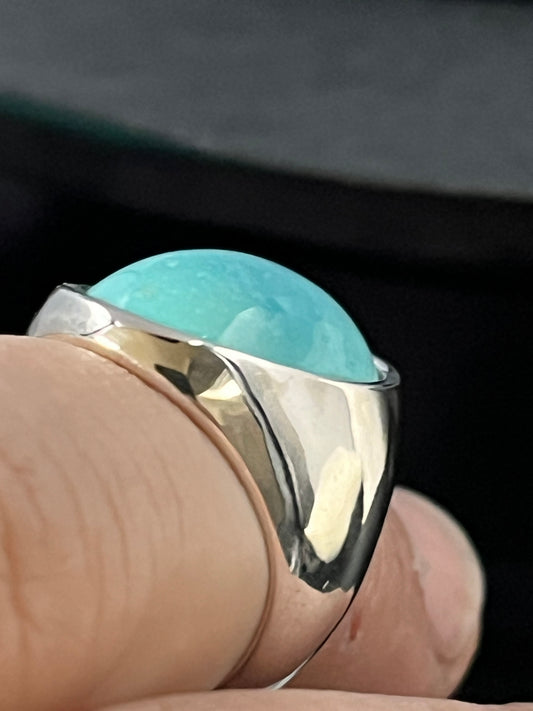 Ovaler Türkis-Ring aus Sterlingsilber: Natürlicher Arizona-Cabochon