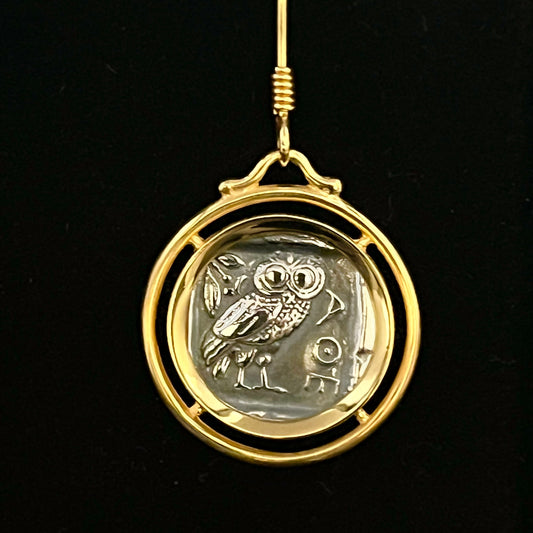 Vieilles pièces Boucles d'oreilles hibou en argent : Style grec ancien, déesse Athéna