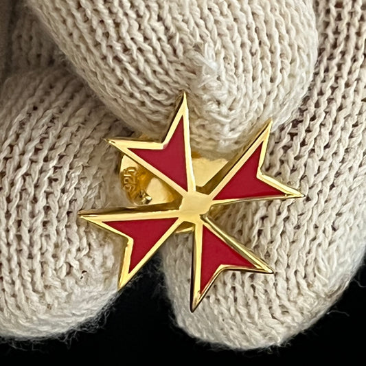 Épingle de Revers Croix des Templiers : Émail Rouge et Plaqué Or (Rite Écossais)