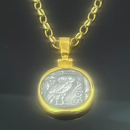 Collar Moneda Búho: Joyería Mitología Griega, Plata de Ley Atenea