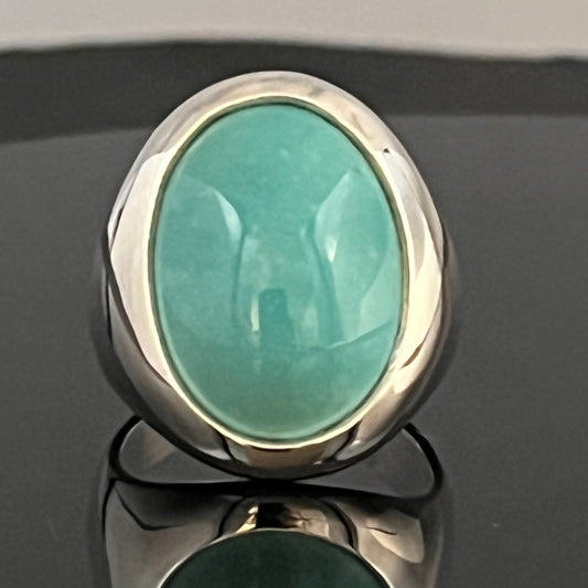 Ovaler Türkis-Ring aus Sterlingsilber: Natürlicher Arizona-Cabochon