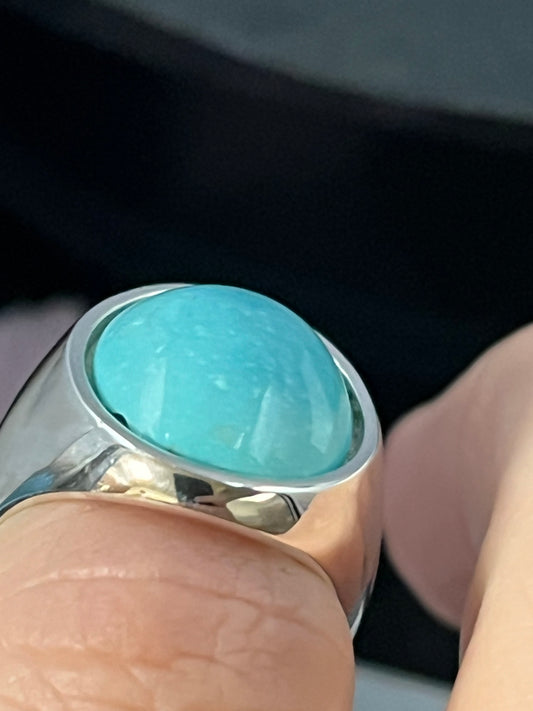 Ovaler Türkis-Ring aus Sterlingsilber: Natürlicher Arizona-Cabochon