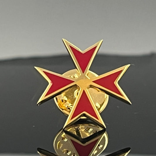 Épingle de Revers Croix des Templiers : Émail Rouge et Plaqué Or (Rite Écossais)