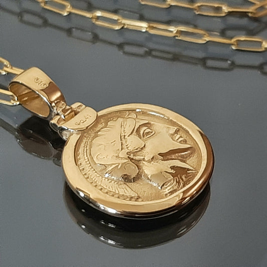 Colgante Búho Griego: Réplica Tetradracma de Atenea - Plata de Ley Bañada en Oro