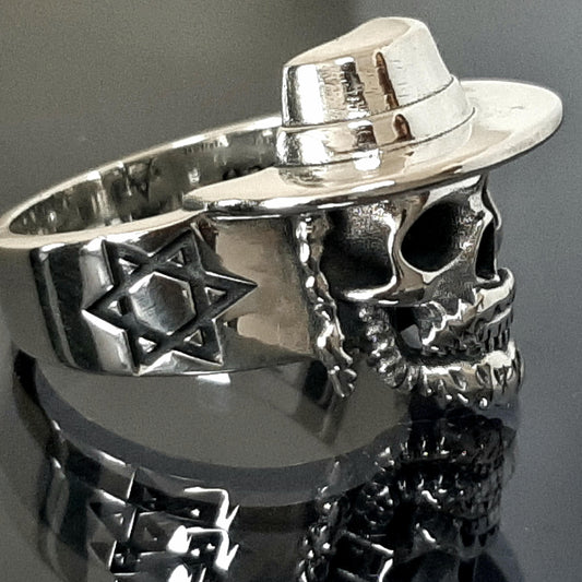 Sterling Silver Rabbi Skull Ring: Jewish Star Signet, Hanukkah Gift — 4