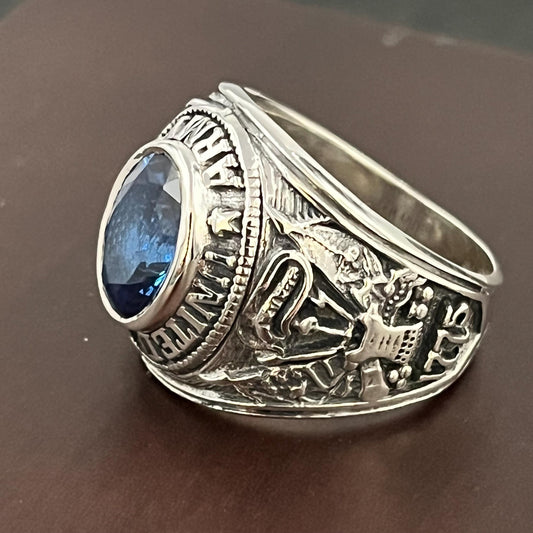 Sterling Silver US Army Ring: Blue Spinel, WWII Veteran Gift, Militaria — 4