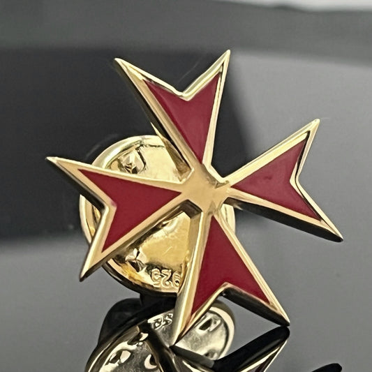 Templar Cross Lapel Pin: Red Enamel and Gold Plated (Scottish Rite)