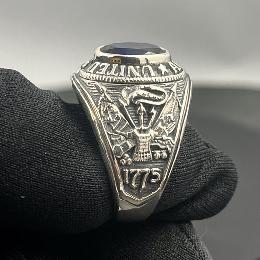 Sterling Silver US Army Ring: Dark Blue Spinel, WWII Veteran Gift, Militaria — 8