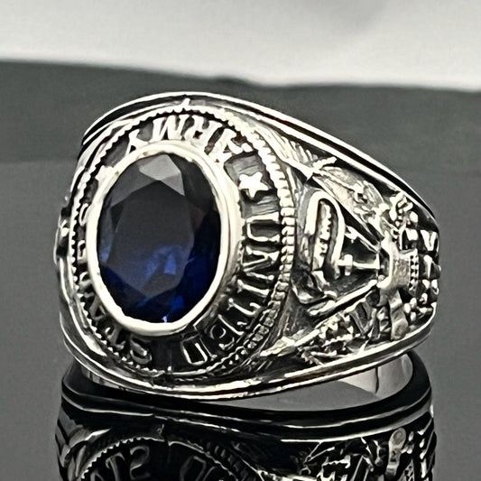 Sterling Silver US Army Ring: Dark Blue Spinel, WWII Veteran Gift, Militaria — 3