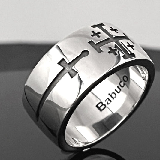 Jerusalem Templar Ring: Crusader's Medieval Knight Jewelry, Sterling Silver band.