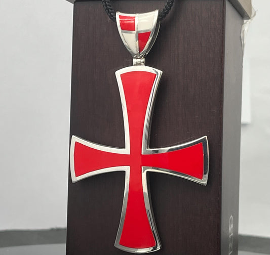 Templar Cross Pendant, Gold-Plated Silver, Red Enamel (50mm, Handmade) — 8
