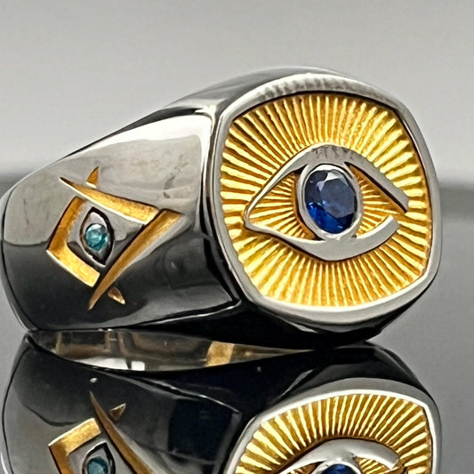 Blue Masonic Eye Ring: Sterling Silver Scottish Rite with Zircon — 6