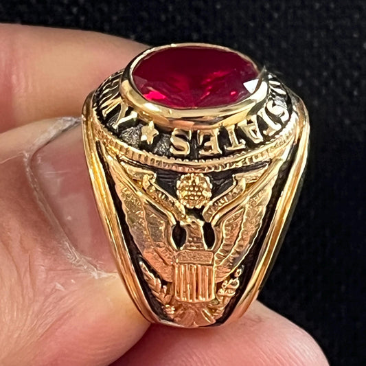 US Army Ring: Sterling Silver Vermeil with Red Ruby Stone — 3