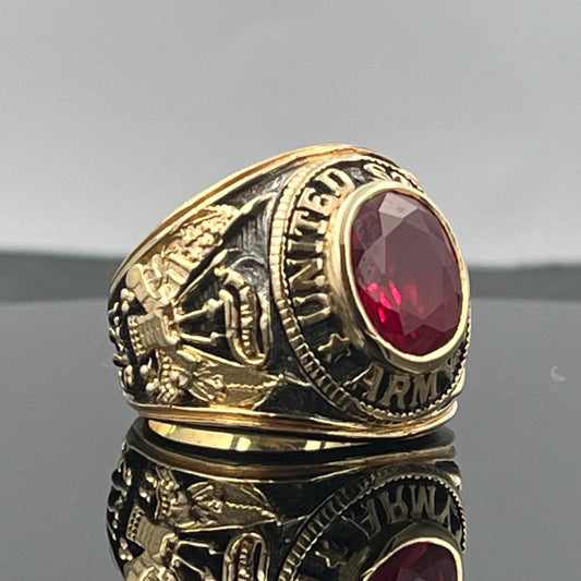 US Army Ring: Sterling Silver Vermeil with Red Ruby Stone — 8