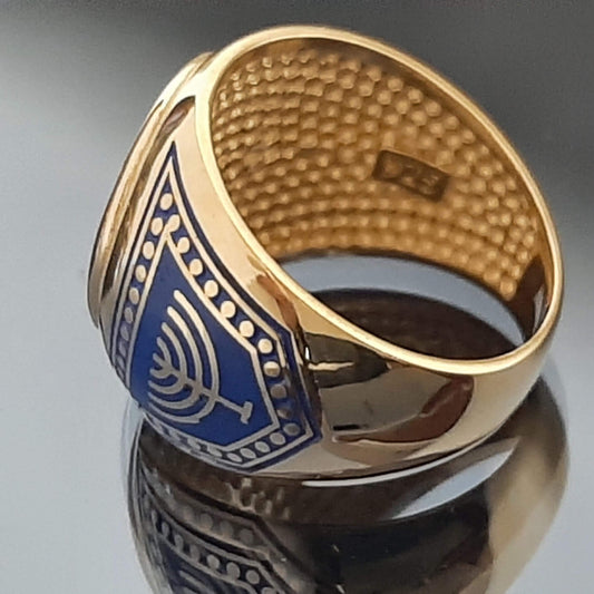 Jewish Star of David Ring - Oxidized Sterling Silver with Blue Details — 6