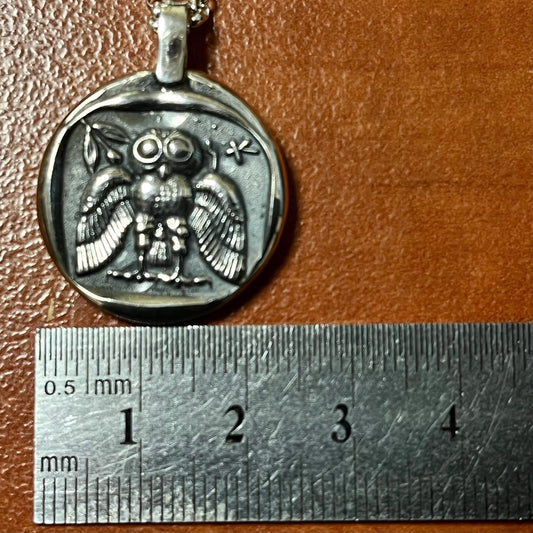 Greek Mythology Owl Pendant, Sterling Silver (Open Wings, 26mm) — 6