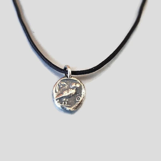 Athena Owl Coin Pendant: Sterling Silver Ancient Greek Jewelry, Mythology necklace.