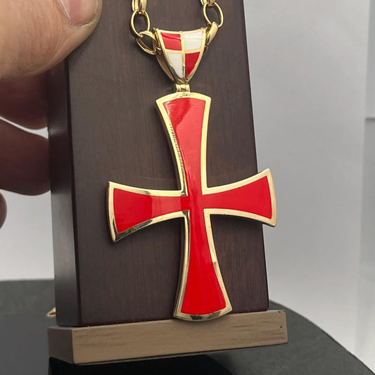 Templar Cross Pendant, Gold-Plated Silver, Red Enamel (50mm, Handmade) — 6