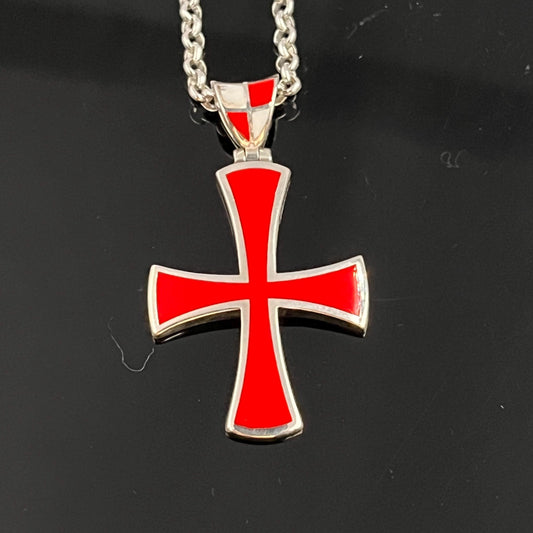 Handmade Sterling Silver Templar Cross Pendant: Red Enamel Jesuit Design — 3
