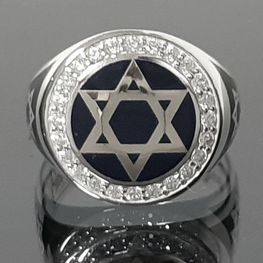 Star of David Ring: Solid Gold with Blue Enamel - Handmade Design — 5
