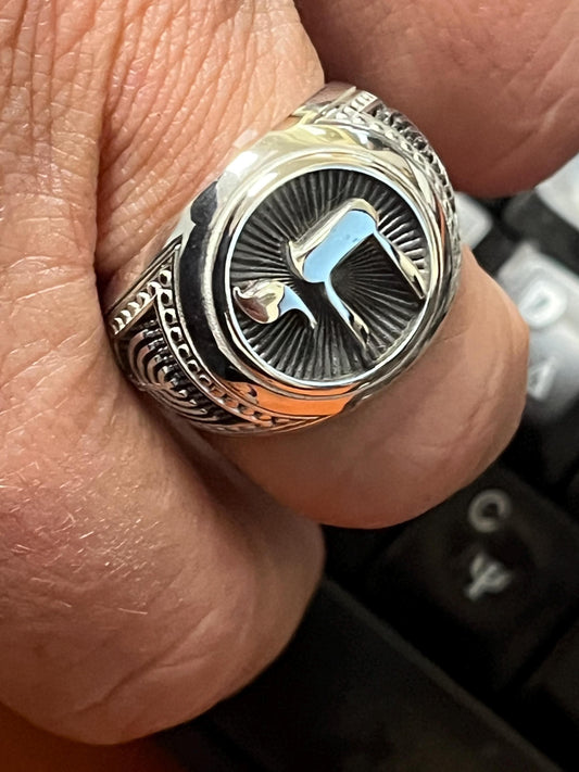 Sterling Silver Chai Signet Ring - Jewish Shield, solid Chevalier — 2