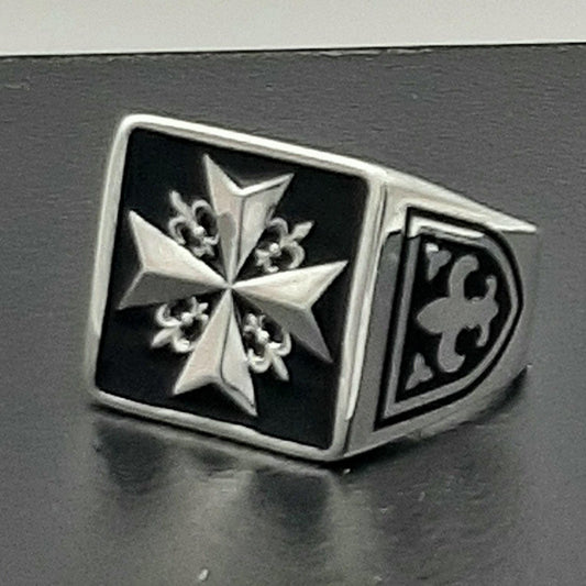 Sterling Silver Templar Ring: Masonic Knight Cross, Fleur de Lis — 3