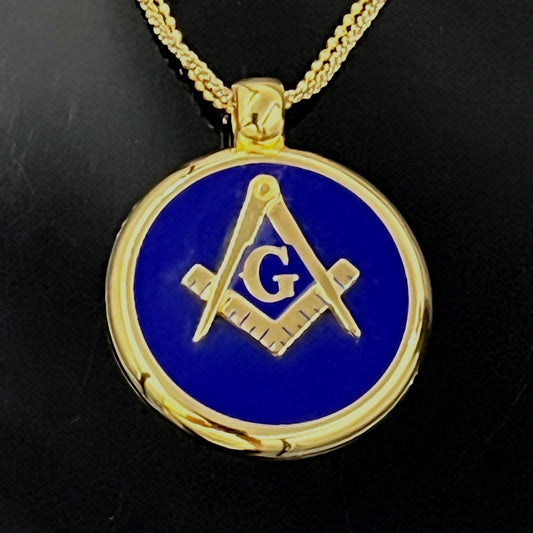 Masonic Necklace, Gold-Plated Square & Compass (Blue Enamel, Multi-Length) — 2