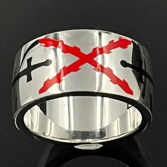 Crusader Sterling Silver Ring - Saint Andrew's Cross with Red Enamel
