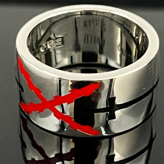 Crusader Sterling Silver Ring - Saint Andrew's Cross with Red Enamel — 2