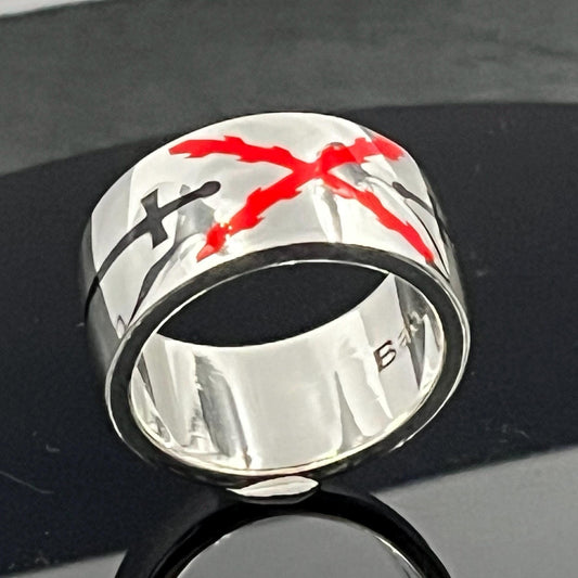Crusader Sterling Silver Ring - Saint Andrew's Cross with Red Enamel — 4