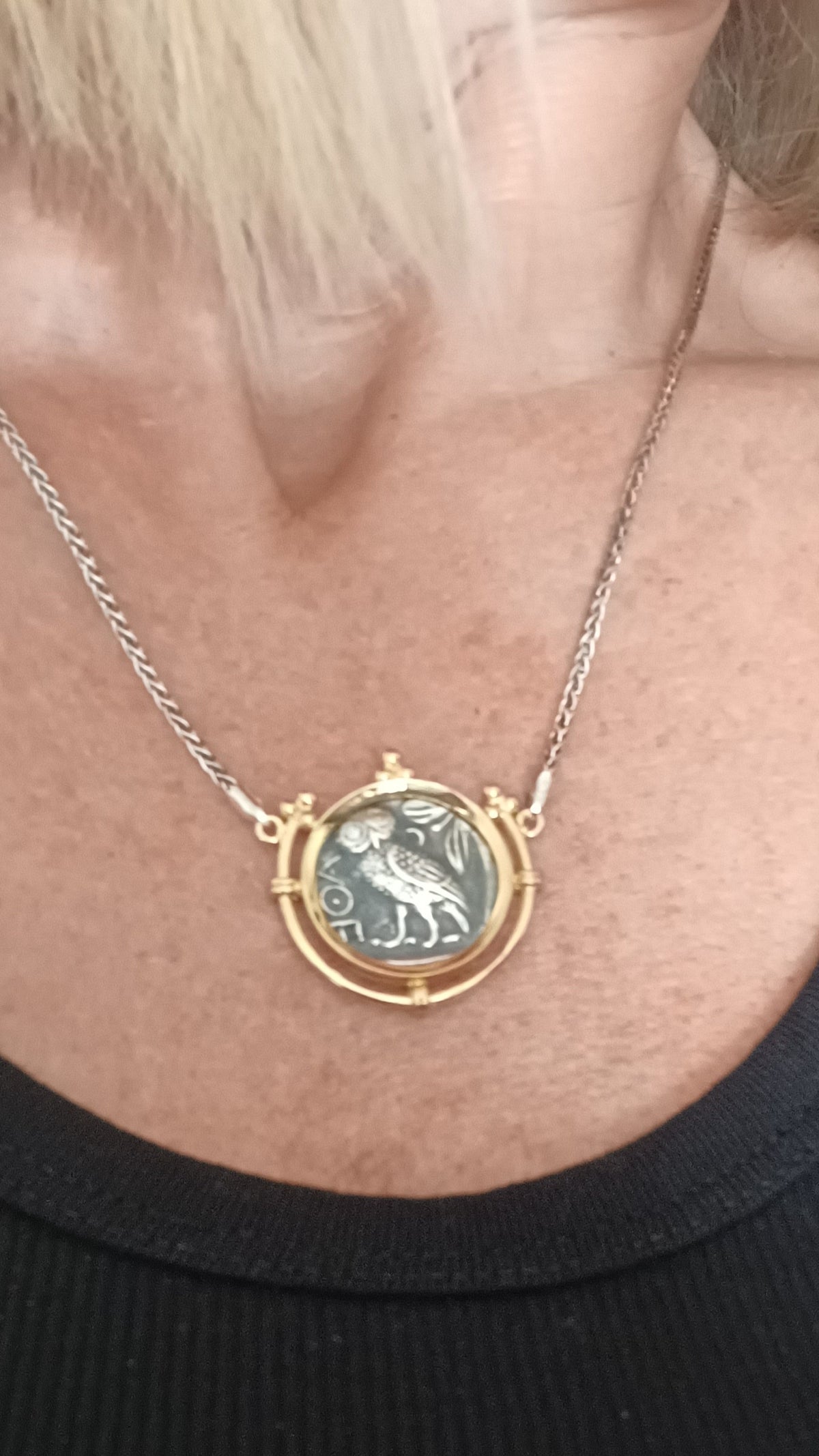 Owl Coin Pendant: Gold-Plated Sterling Silver - Ancient Greek Tetradrachm