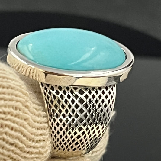 Large Turquoise Ring: Natural Oval Arizona Stone, Sterling Silver