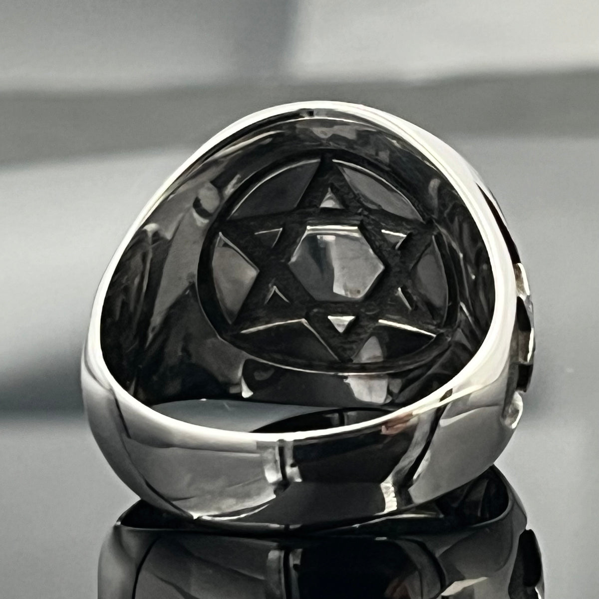 Sterling Silver David Star Ring: White Zirconia Accents - Handmade blackened