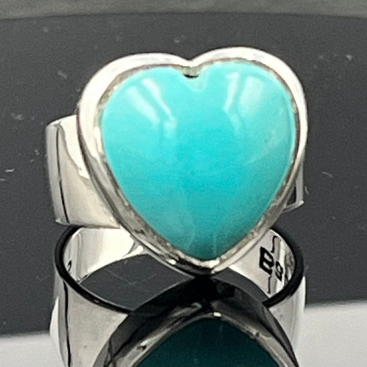 Turquoise Heart Ring: Handmade Arizona Stone - Sterling Silver