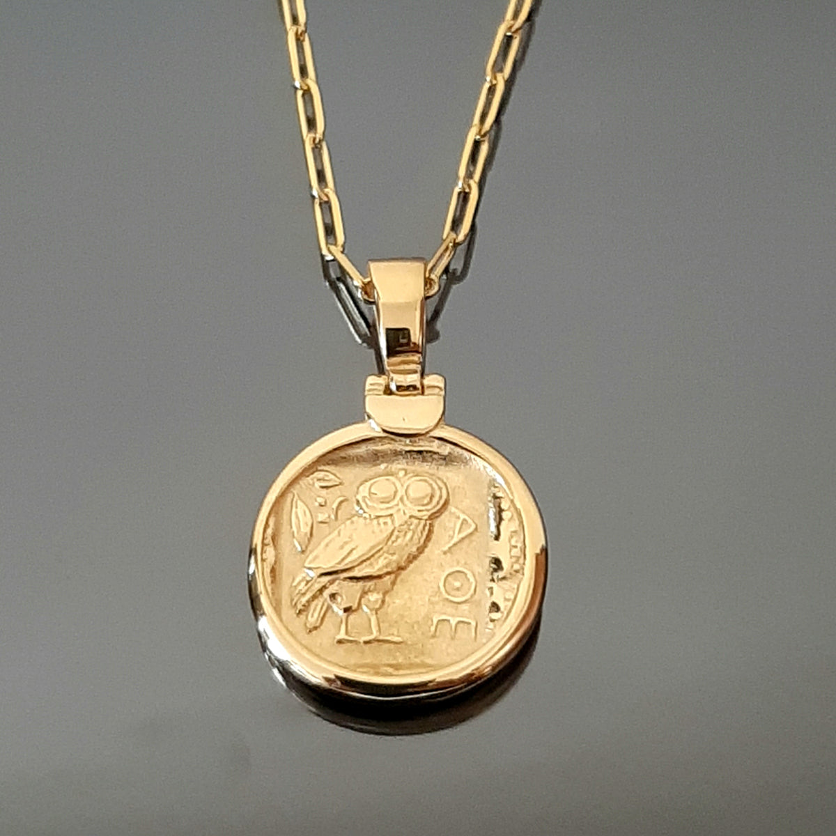 Greek Owl Pendant: Athena Tetradrachm Replica - Gold-Plated Sterling Silver