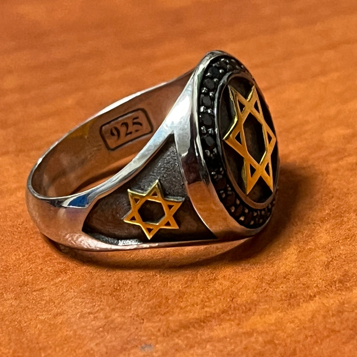 Sterling Silver David Star Ring: White Zirconia Accents - Handmade blackened