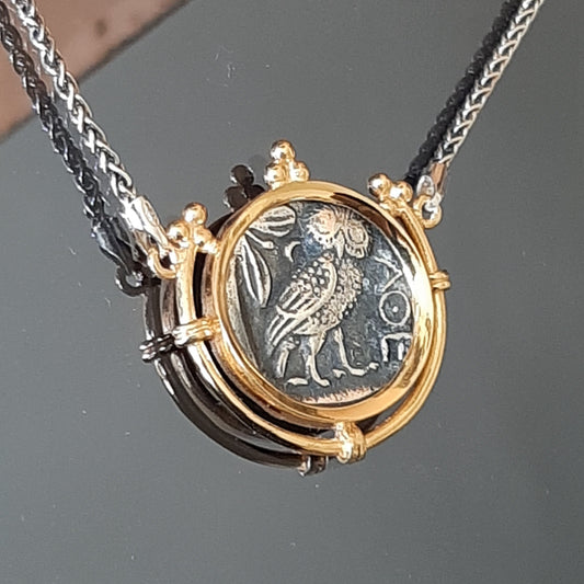 Owl Coin Pendant: Gold-Plated Sterling Silver - Ancient Greek Tetradrachm