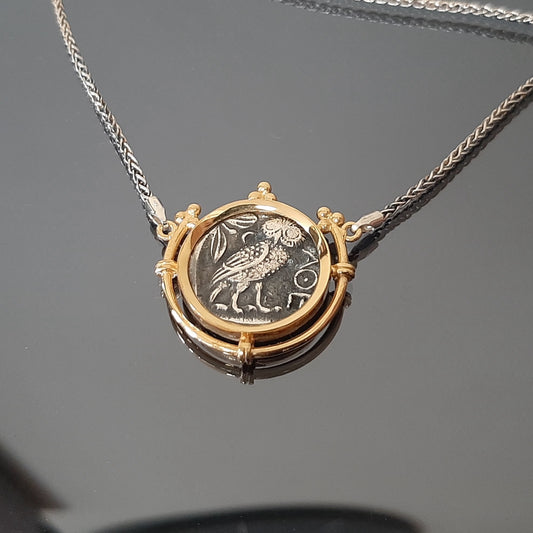 Owl Coin Pendant: Gold-Plated Sterling Silver - Ancient Greek Tetradrachm