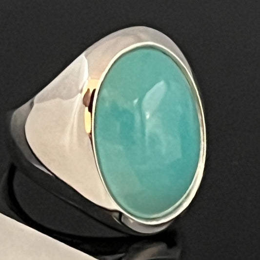 Oval Turquoise Sterling Silver Ring: Natural Arizona Cabochon