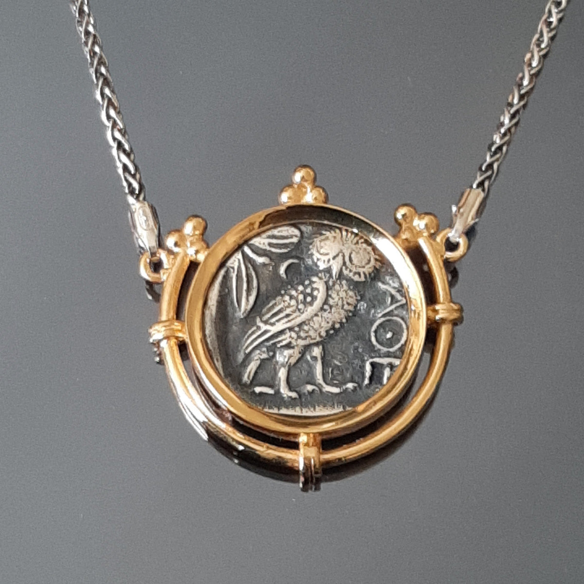 Owl Coin Pendant: Gold-Plated Sterling Silver - Ancient Greek Tetradrachm
