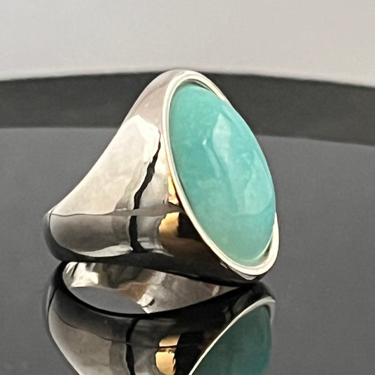Oval Turquoise Sterling Silver Ring: Natural Arizona Cabochon