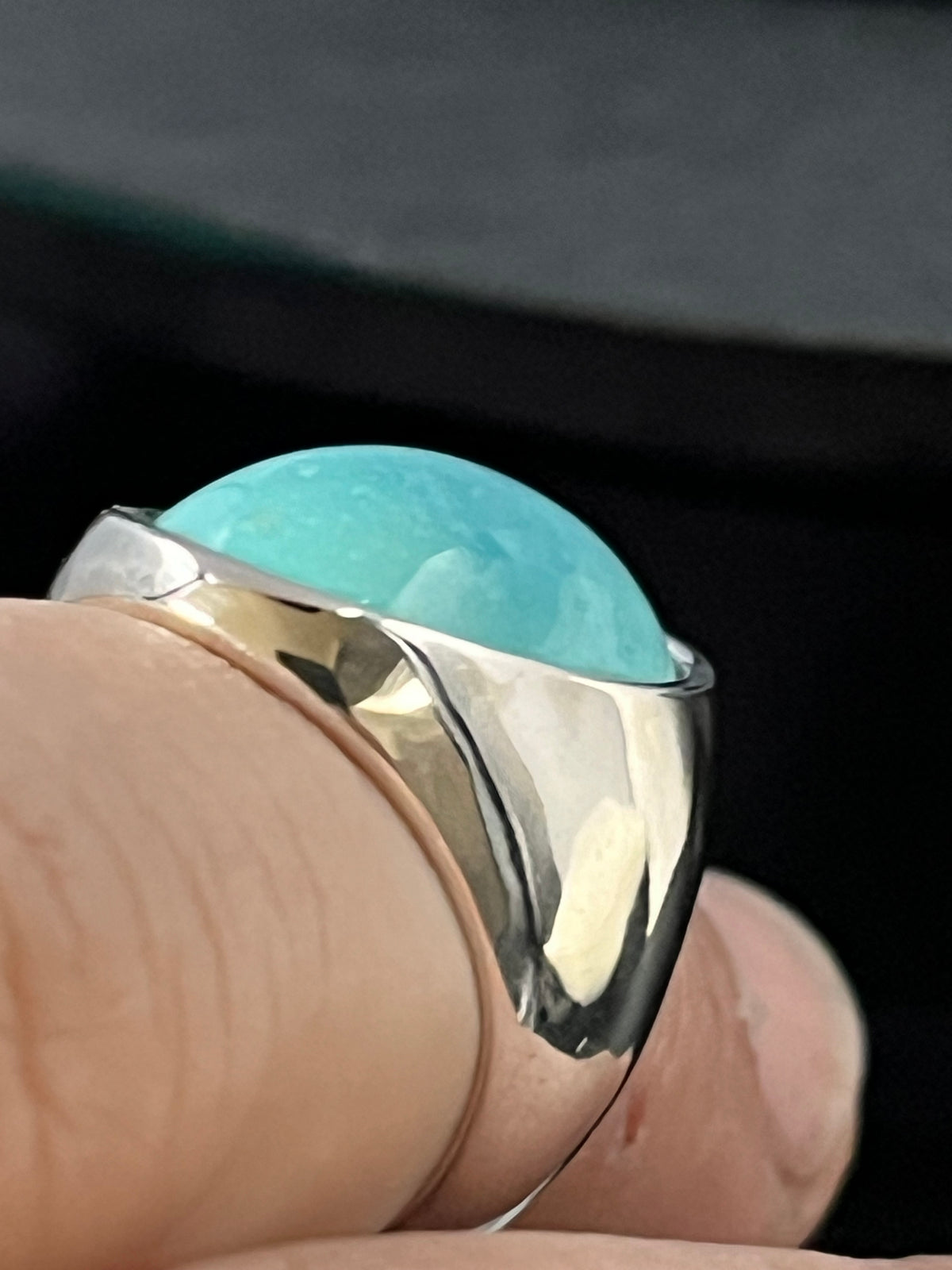 Oval Turquoise Sterling Silver Ring: Natural Arizona Cabochon