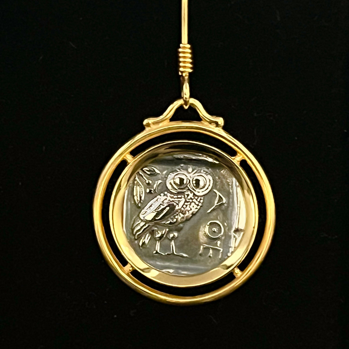 Vieilles pièces Boucles d'oreilles hibou en argent : Style grec ancien, déesse Athéna