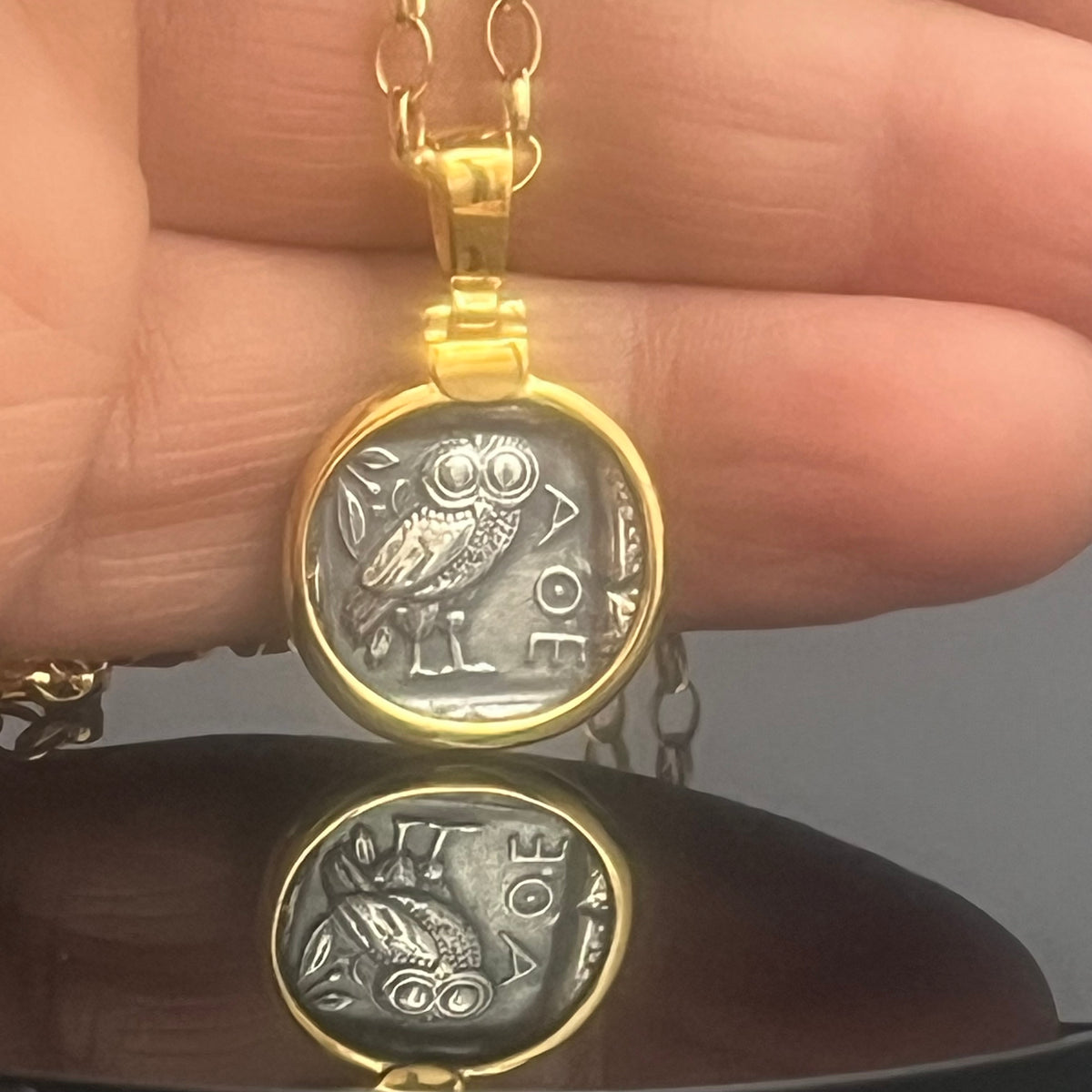 Eulen-Münz-Halskette: Griechischer Mythologie-Schmuck, Sterlingsilber, Athena