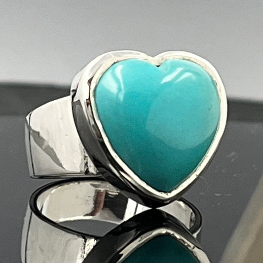 Turquoise Heart Ring: Handmade Arizona Stone - Sterling Silver