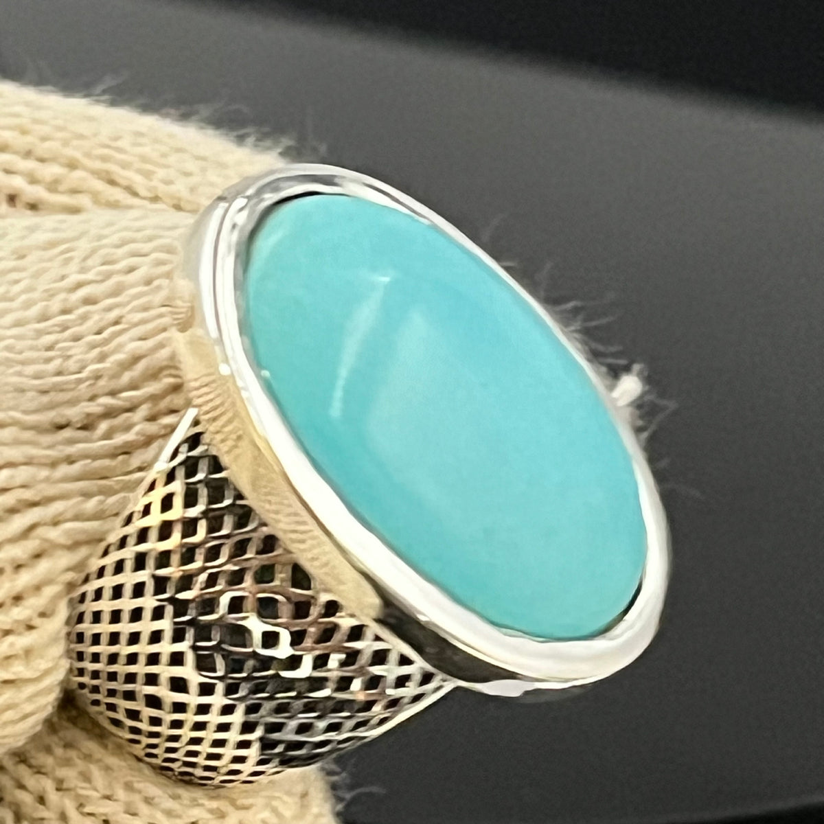 Anillo grande de turquesa: piedra ovalada natural de Arizona, plata de ley