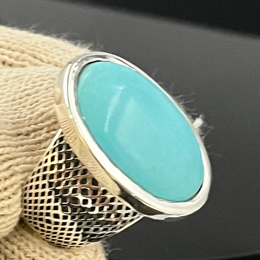 Large Turquoise Ring: Natural Oval Arizona Stone, Sterling Silver